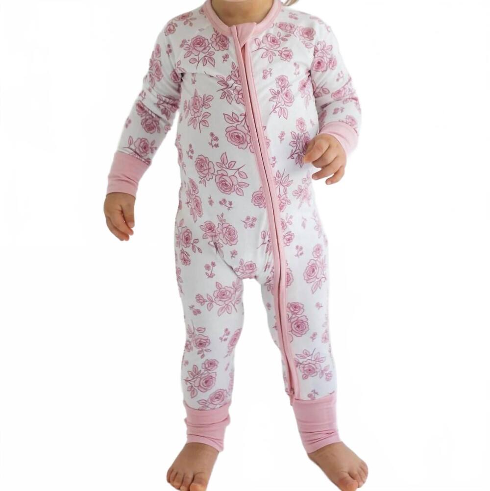 NEW IN MY JAMMERS zipper romper in blush rose garden